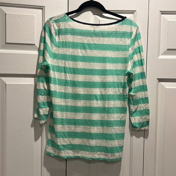 Joie Teal/White lightweight linen striped sweater, Size Large - Picture 7 of 7